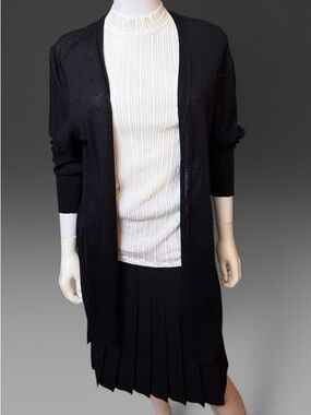 Halogen Black Linen Blend Long Open Cardigan Size L